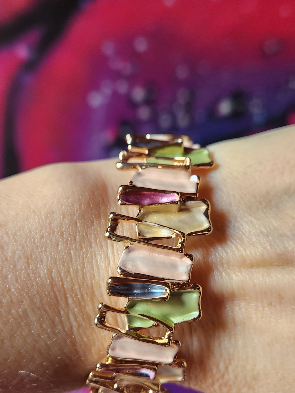 No Tarnish Gold-Tone Multicolor Enamel Stretchy Link Bracelet - Women Jewelry